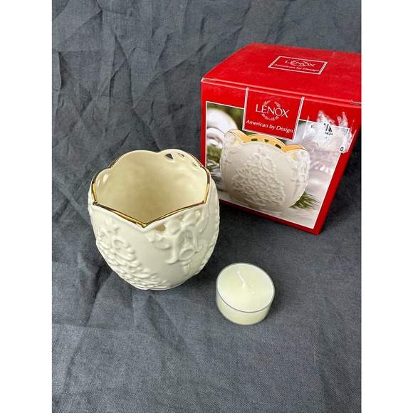 Lenox Merry Lights Christmas Tree Votive Candle Holder Gold Trim NEW - Picture 2 of 7